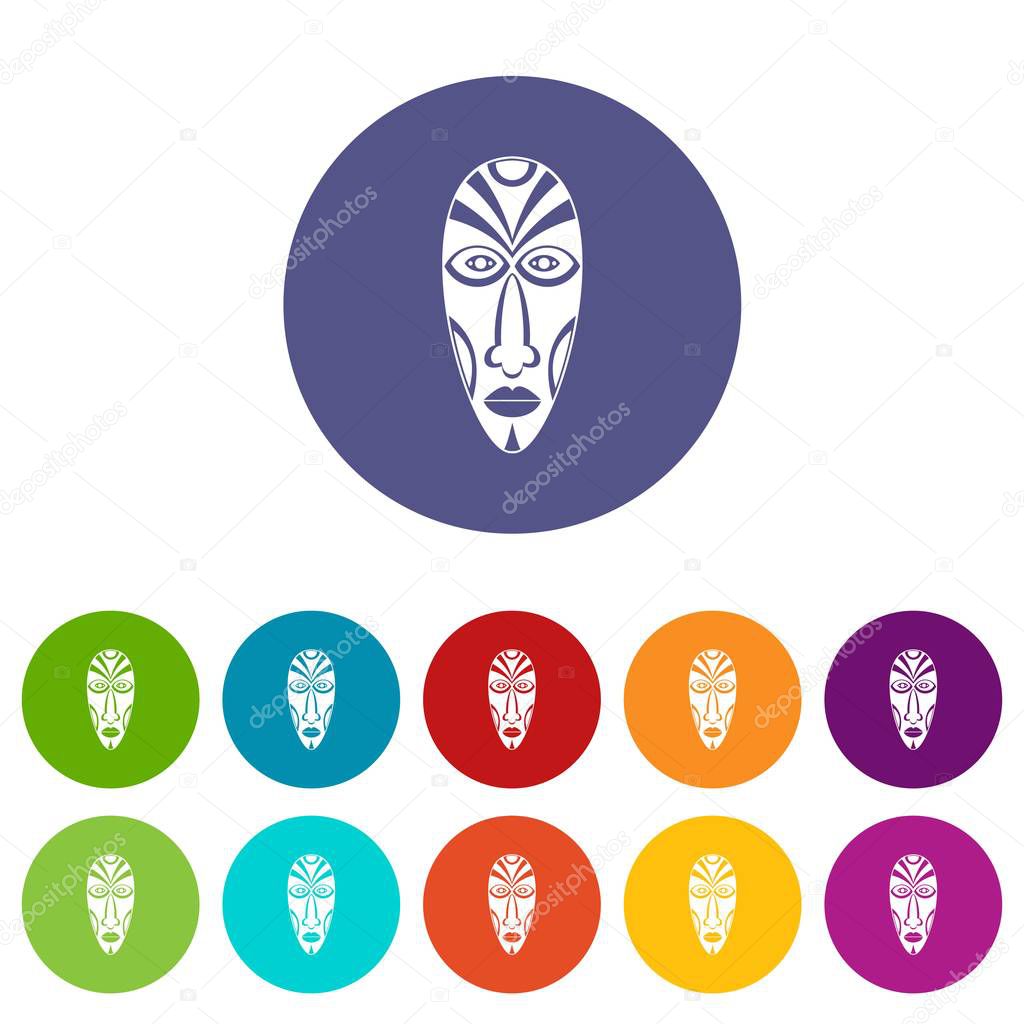 African mask icons color set vector for any web design on white background
