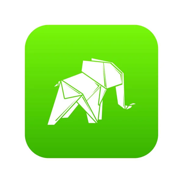 Origami elefante icono verde vector — Vector de stock