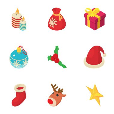 Xmas bildirimi Icons set, izometrik stili