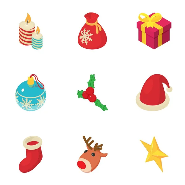 Conjunto de ícones de aviso de Natal, estilo isométrico —  Vetores de Stock