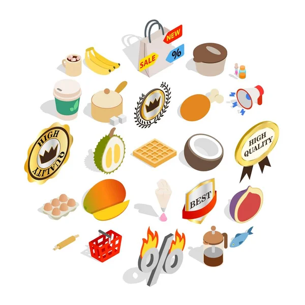 Set icone alimentari tropicali, stile isometrico — Vettoriale Stock