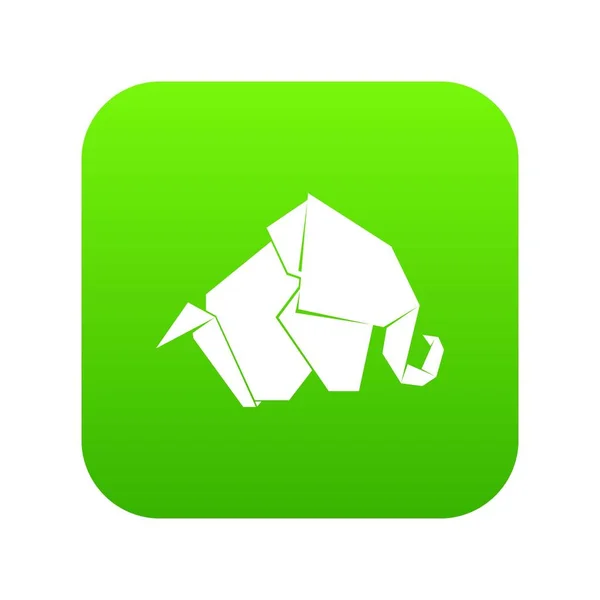 Origami elefante icono verde vector — Vector de stock