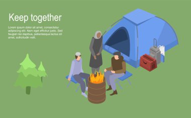 Keep together homeless family concept background, isometric style clipart