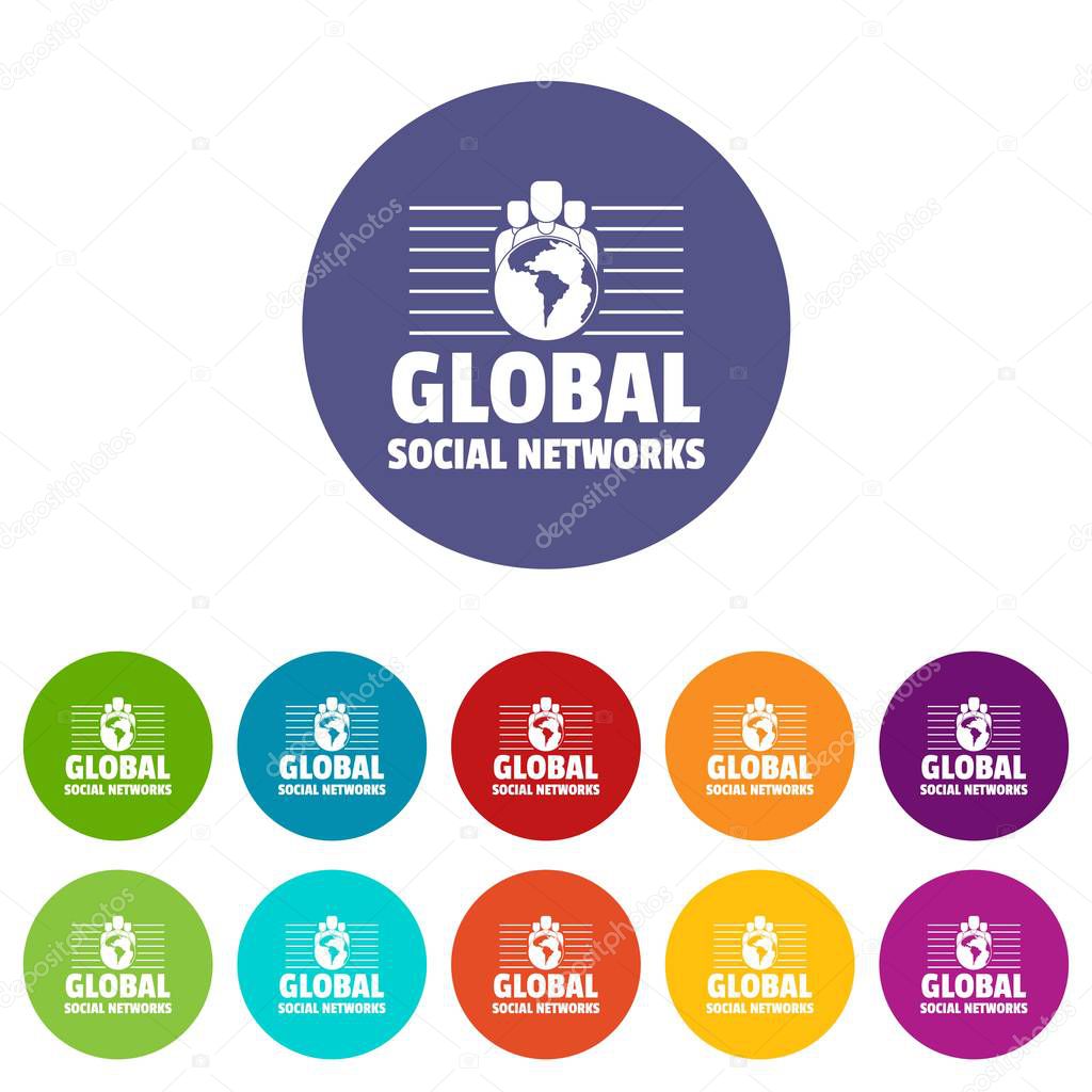 Global social networks icons set vector color