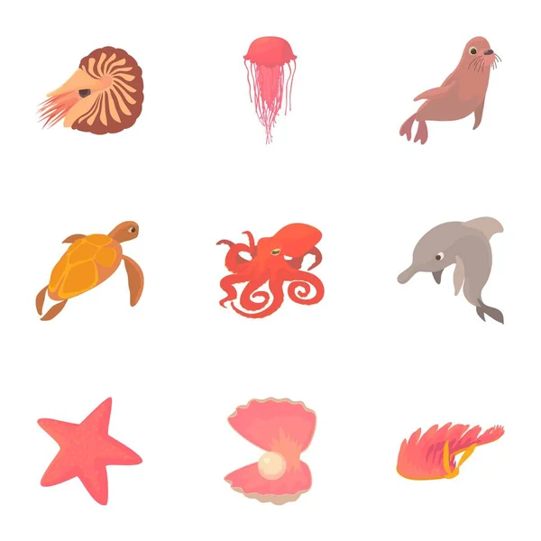 Conjunto de iconos de carril de mar, estilo de dibujos animados — Archivo Imágenes Vectoriales