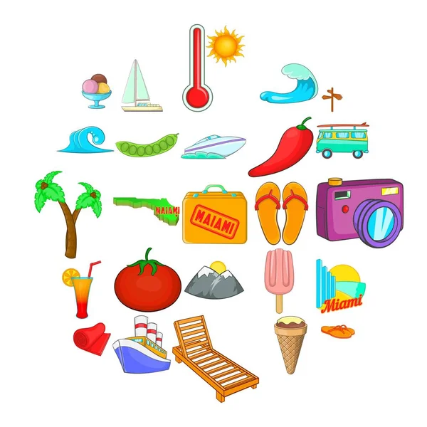 Set di icone dell'attività estiva, stile cartone animato — Vettoriale Stock