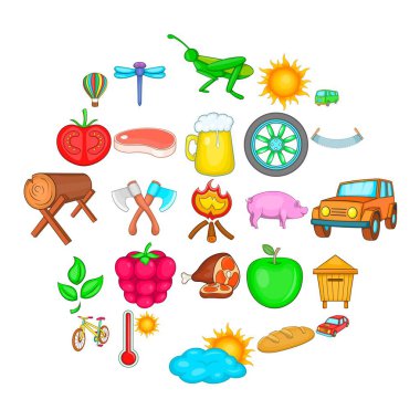 Tatil ev Icons set, karikatür tarzı