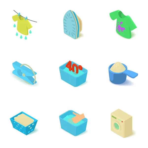 Set de iconos de fácil lavado, estilo isométrico — Vector de stock