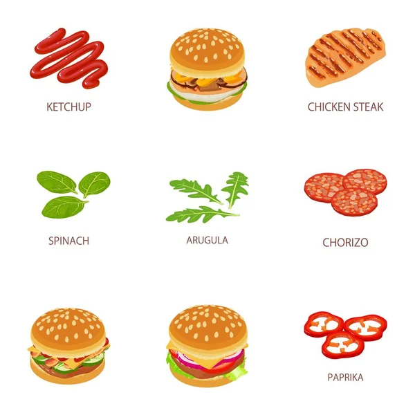 Juego de iconos de placer de carne, estilo de dibujos animados — Archivo Imágenes Vectoriales