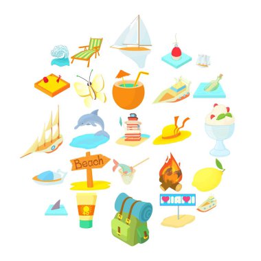 Tropik ada Icons set, karikatür tarzı