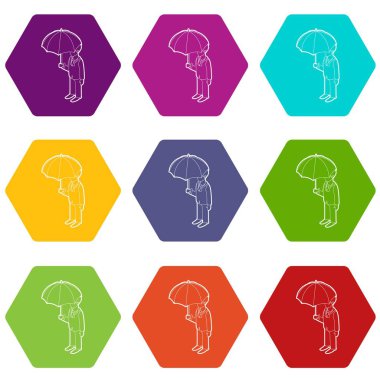 İş adamı şemsiye simgeleri ile 9 vektör ayarla