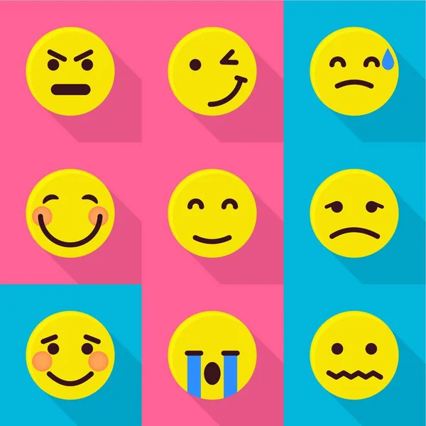 Conjunto de ícones de sorriso, estilo plano — Vetor de Stock