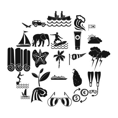 Kitesurfing Icons set, basit tarzı