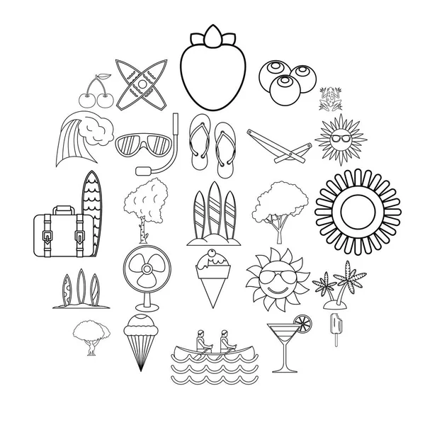 Conjunto de iconos de temporada de verano, estilo de esquema — Vector de stock
