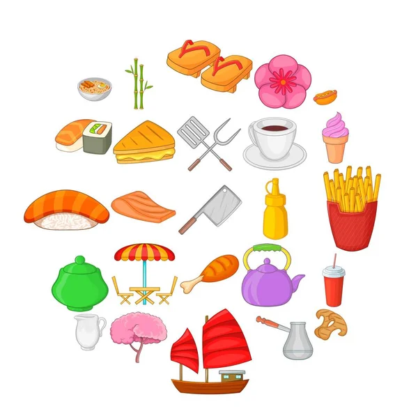 Conjunto de ícones de farinha de peixe, estilo cartoon — Vetor de Stock
