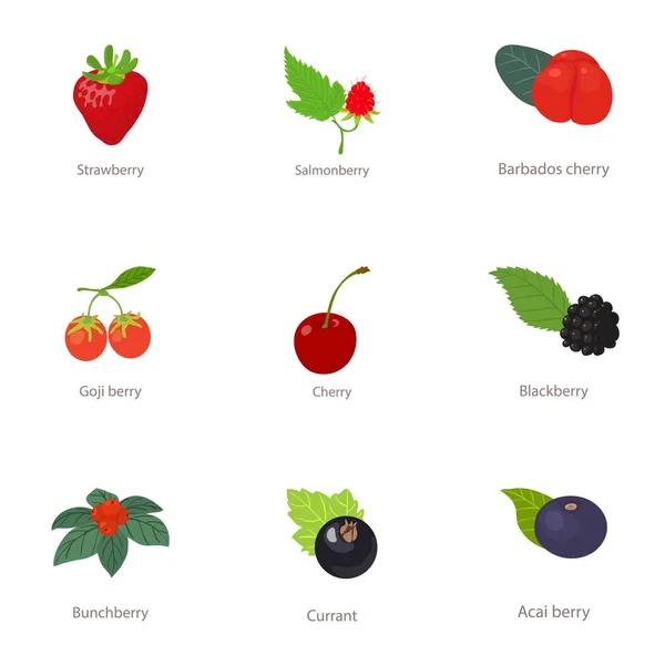 Forest berry ikonok beállítása, rajzfilm stílusú — Stock Vector