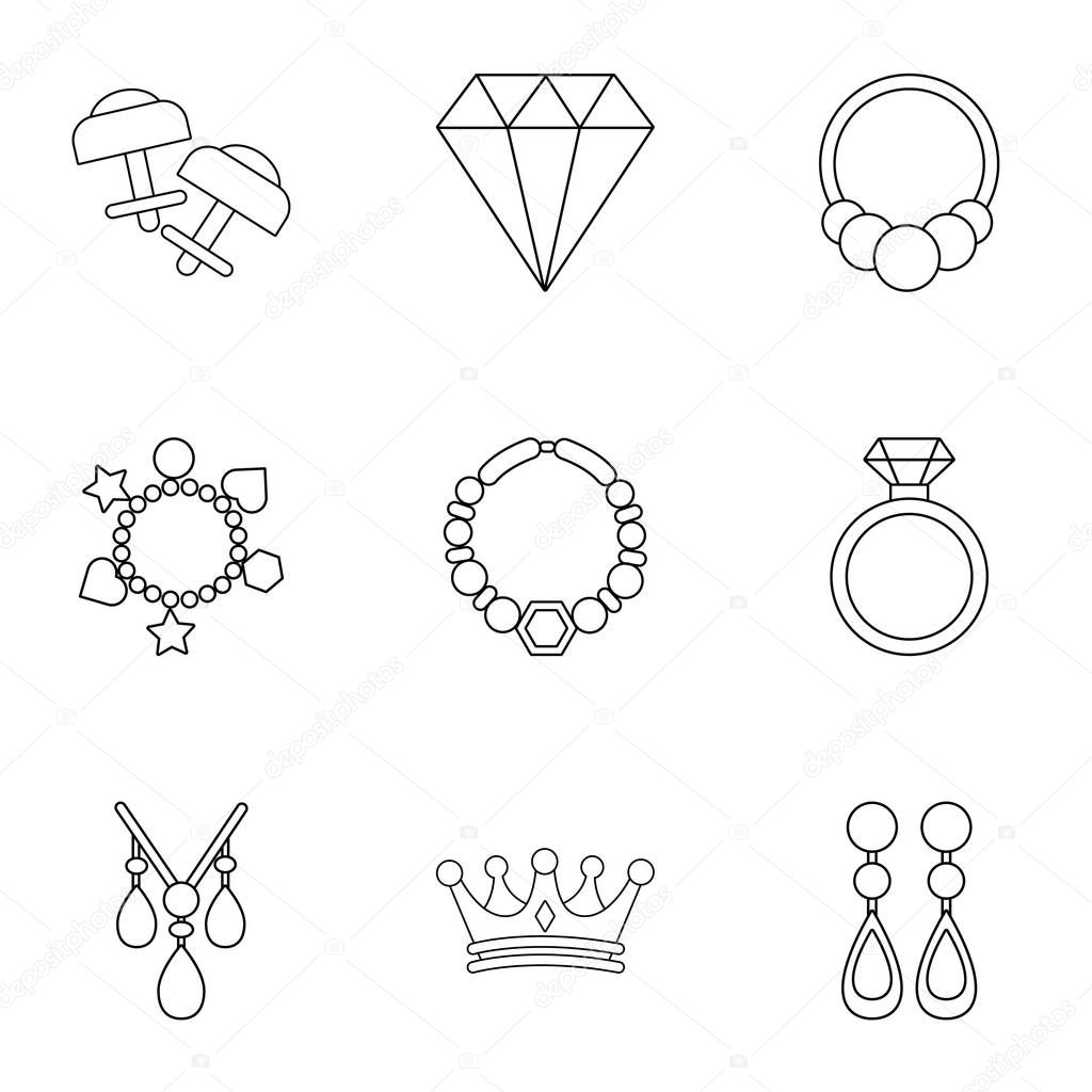 Shackle icons set, outline style