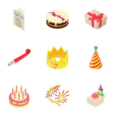 Keyifli olay Icons set, izometrik stili