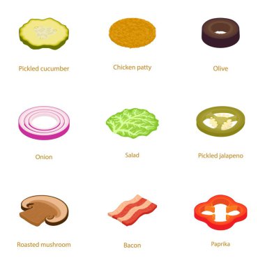 Hamburger biftek Icons set, karikatür tarzı