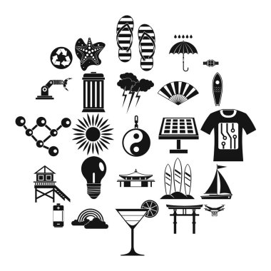 Tehlikeli beach Icons set, basit tarzı