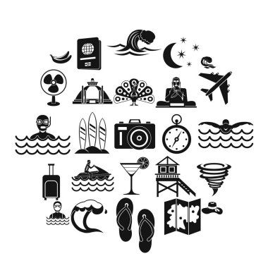 Okyanus Icons set basit tarzı dinlenmek