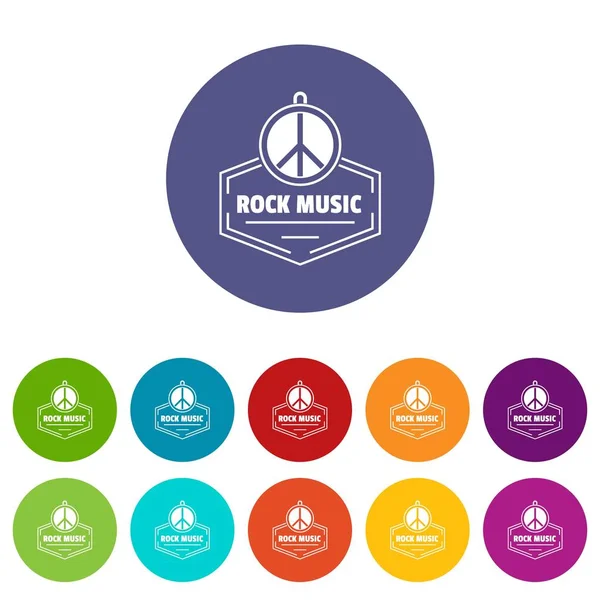 Hippie rock música iconos conjunto vector de color — Archivo Imágenes Vectoriales