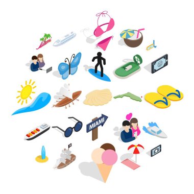 Deniz Icons set izometrik tarzı dinlenmek