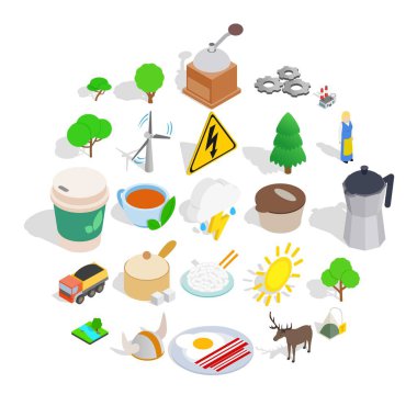 İsveç kültür Icons set, izometrik tarzı