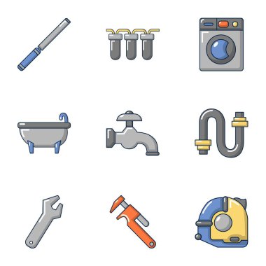 Su baş Icons set, düz stil