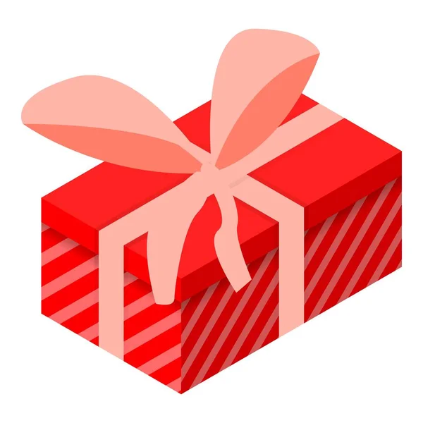 Rot gestreiftes Geschenk-Box-Symbol, isometrischer Stil — Stockvektor