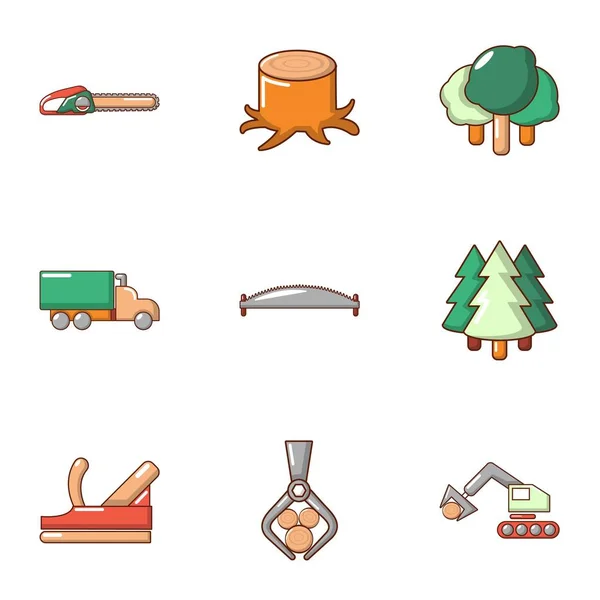 Conjunto de iconos de tala de árboles, estilo plano — Archivo Imágenes Vectoriales