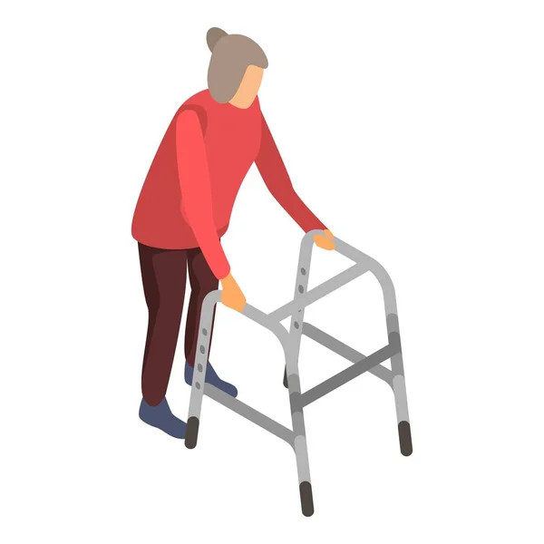 Old woman walker icon, isometric style — Stock Vector