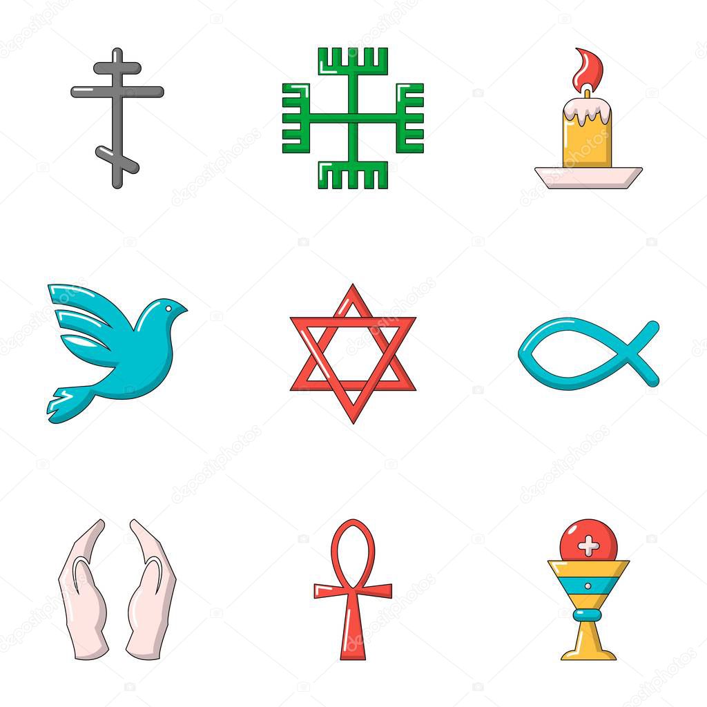 Faith icons set, flat style