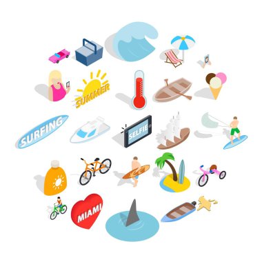 Zengin Icons set, izometrik tarzı dinlenmek