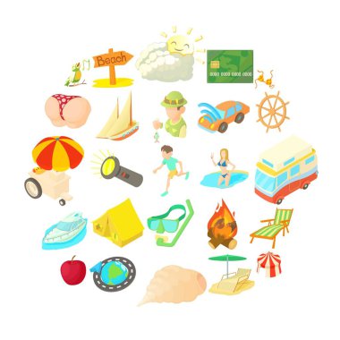 Güneşli Icons set, karikatür tarzı