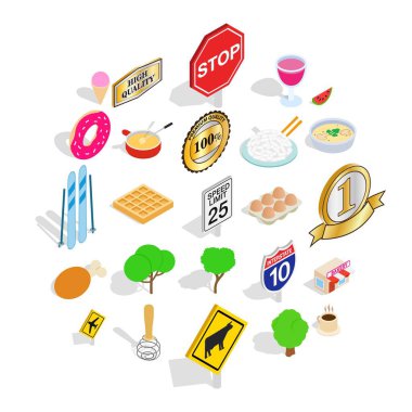 Doğal gıda Icons set, izometrik stili