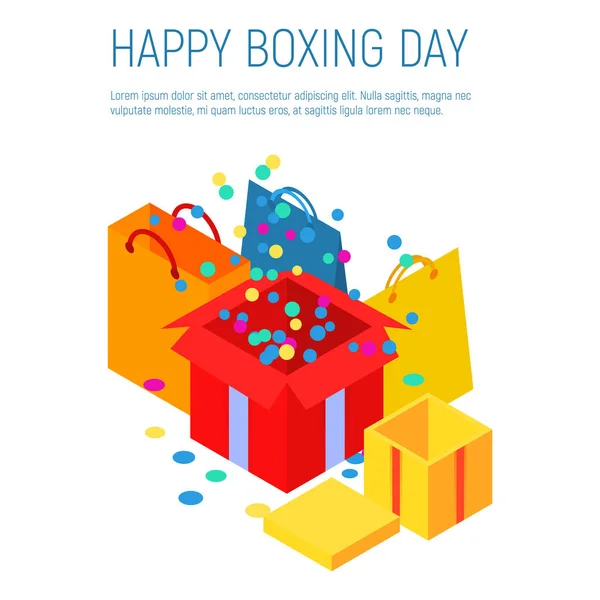 Happy Box Day Konzept Hintergrund, isometrischer Stil — Stockvektor