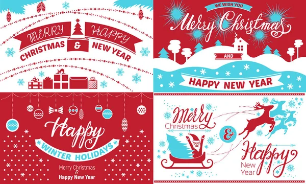 Gelukkig Kerstmis banner set, eenvoudige stijl — Stockvector