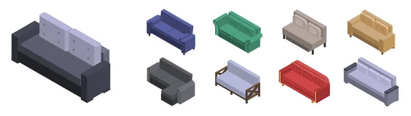 Sofa icon set, isometric style