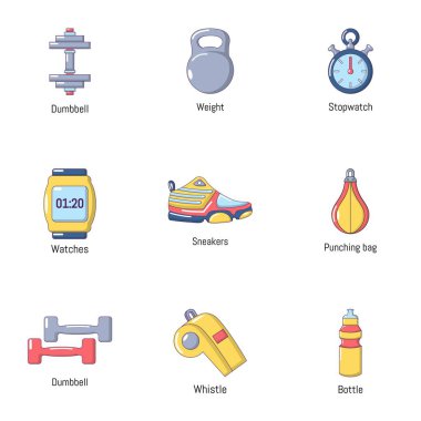 Egzersiz oda Icons set, düz stil