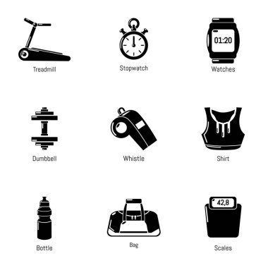 Egzersiz oda Icons set, basit tarzı