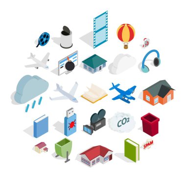 Havaalanı işareti Icons set, izometrik stili