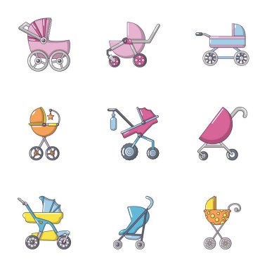 Bebek arabası simgeler ayarla, stil düz