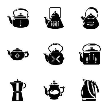 Akşam çay Icons set, basit tarzı