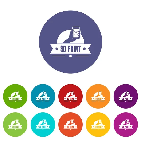 Creative 3d printing icons set vector color — Stock Vector