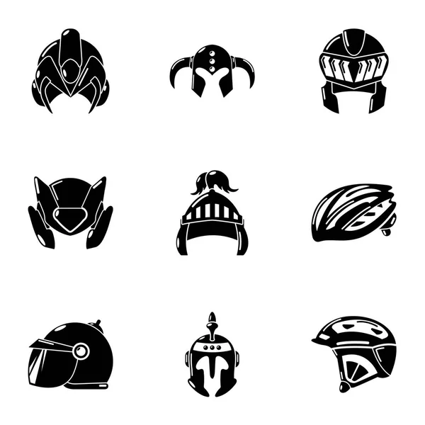 Metal casque icons set, simple style — Stock Vector