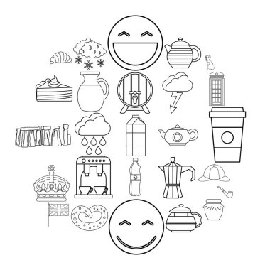 Çay tentür Icons set, anahat stili