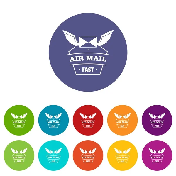 Iconos de correo aéreo set vector color — Vector de stock