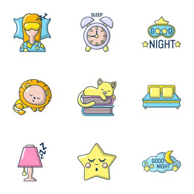 Tatlı uyku Icons set, karikatür tarzı