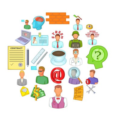 Zor iş Icons set, karikatür tarzı